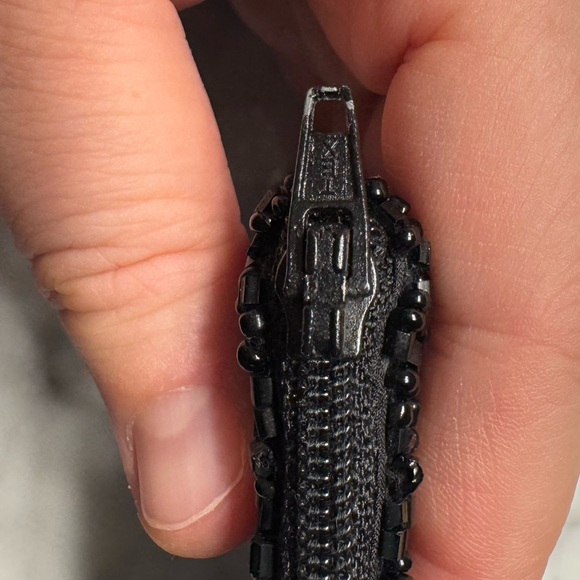 MOYNA “WTF” Black and White Beaded Zipper Pouch 5x3” - Picture 11 of 13